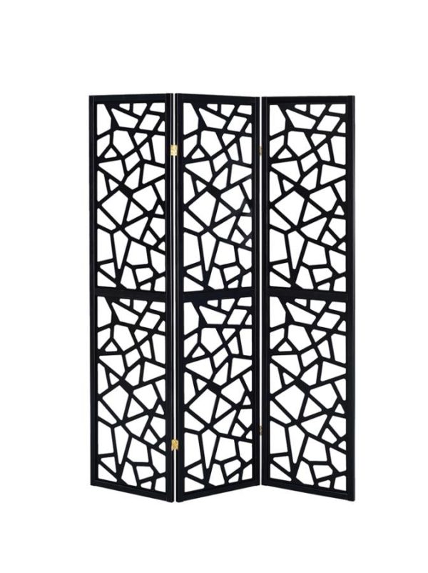 Nailan 3-Panel Open Mosaic Pattern Room Divider Black Supply