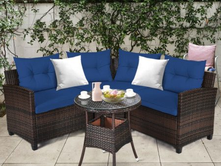 4 Pieces Outdoor Cushioned Rattan Furniture Set Fashion