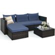 5 Pieces Patio Rattan Sectional Furniture Set with Cushions and Coffee Table Cheap