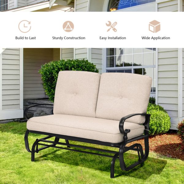 2 Seats Outdoor Swing Glider Chair with Comfortable Cushions Hot on Sale