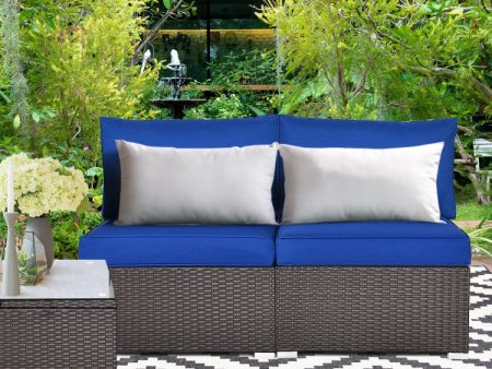 2 Pieces Patio Rattan Armless Sofa Set with 2 Cushions and 2 Pillows Cheap