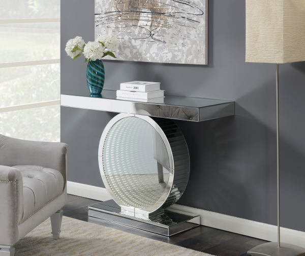 Rectangular Console Table With Circular Base Clear Mirror For Discount