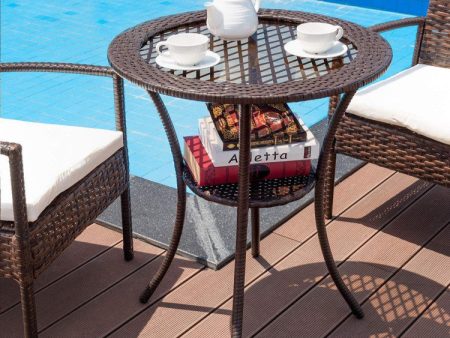 Round Rattan Wicker Coffee Table with Lower Shelf Supply