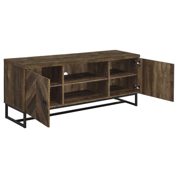 Myles 2-Door TV Console With Adjustable Shelves Rustic Oak Herringbone For Discount