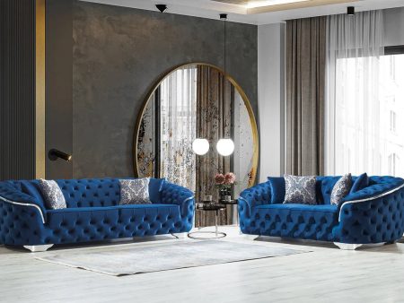 Lupino Blue Velvet Sofa & Loveseat Supply