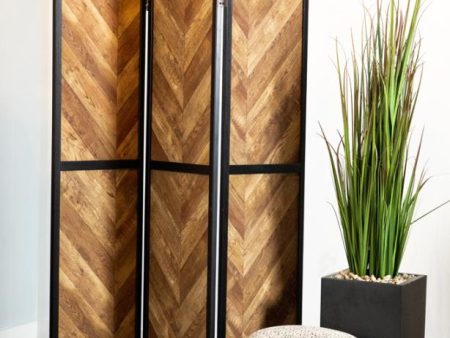 Marlene Herringbone Pattern 3-Panel Screen Rustic Tobacco And Black Online Sale