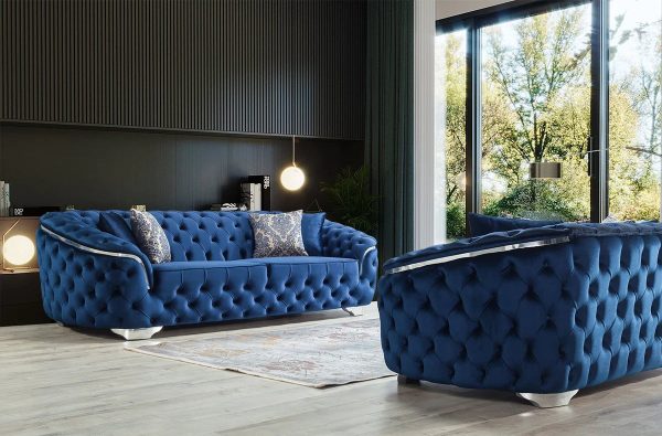 Lupino Blue Velvet Sofa & Loveseat Supply