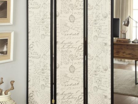 Felice 3-Panel French Script Print Folding Screen Espresso on Sale