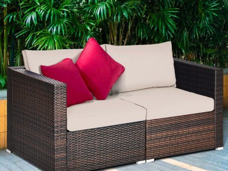 2 Pieces Patio Rattan Sectional Conversation Sofa Set on Sale