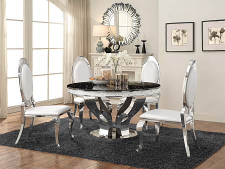 Anchorage Round Dining Table W  Chrome And Black Antoine  Side Chairs (4) on Sale