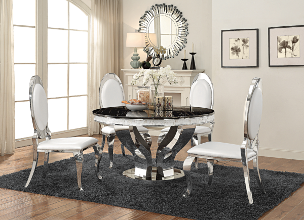 Anchorage Round Dining Table W  Chrome And Black Antoine  Side Chairs (4) on Sale