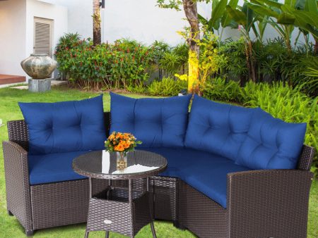 4 Pieces Patio Rattan Furniture Set Cushioned Sofa Glass Table Online Sale