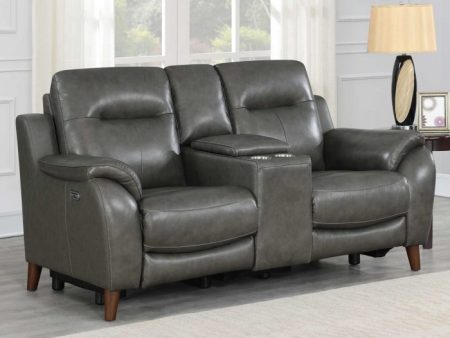 Trento Dual-Power Leather Reclining Console Loveseat For Discount