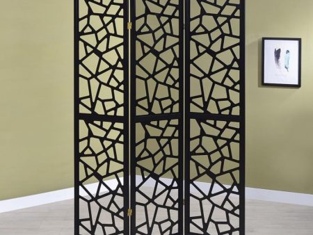 Nailan 3-Panel Open Mosaic Pattern Room Divider Black Supply