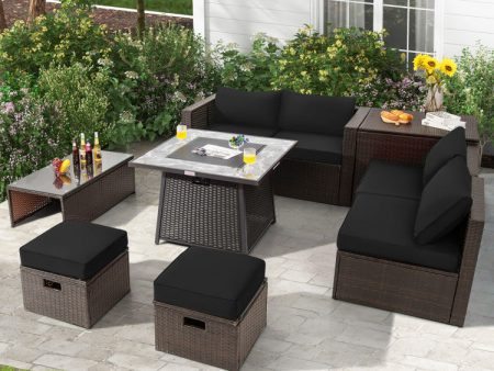 9 Pieces Patio PE Wicker Sectional Set with 50000 BTU Fire Pit Table on Sale