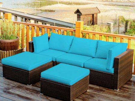 5 Pieces Patio Sectional Rattan Furniture Set with Ottoman Table Hot on Sale