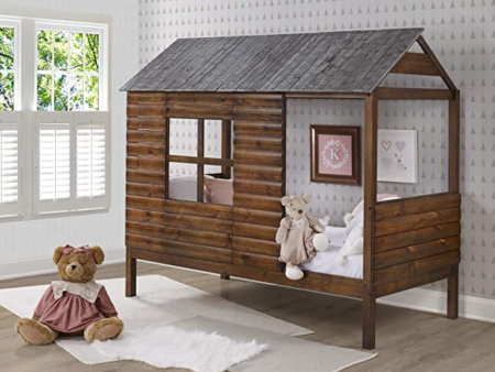 Twin Log Cabin LOW LOFT, Rustic Walnut on Sale