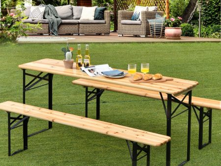 3 Pieces Folding Wooden Picnic Table Bench Set Online now