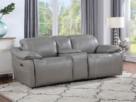 Alpine Dual-Power Leather Console Loveseat For Discount