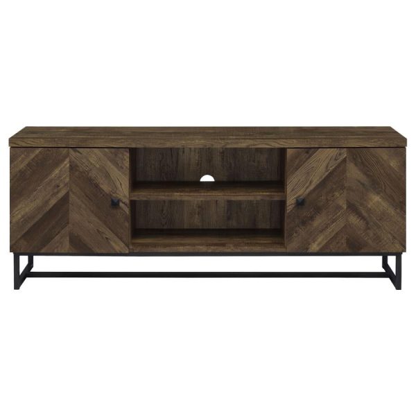 Myles 2-Door TV Console With Adjustable Shelves Rustic Oak Herringbone For Discount