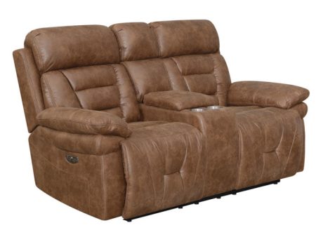 Brock Dual-Power Reclining Console Loveseat, Cinnamon on Sale