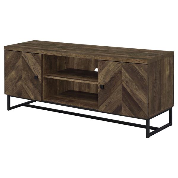 Myles 2-Door TV Console With Adjustable Shelves Rustic Oak Herringbone For Discount