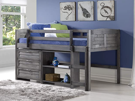 Kids Louver Modular Low Loft Bed Combo C, Twin, Antique Grey For Discount