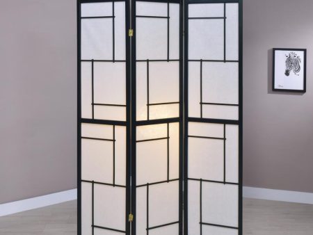 Katerina 3-Panel Folding Floor Screen Black And White Online now