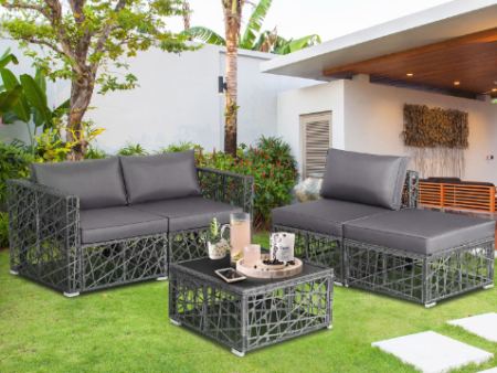 5 Pieces Patio PE Rattan Wicker Sofa Furniture Set Online