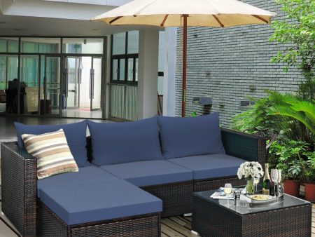 5 Pieces Patio Rattan Sectional Furniture Set with Cushions and Coffee Table Cheap