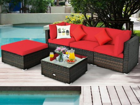 5 Pieces Outdoor Patio Rattan Furniture Set Sectional Conversation with Cushions(clearance) Online Hot Sale