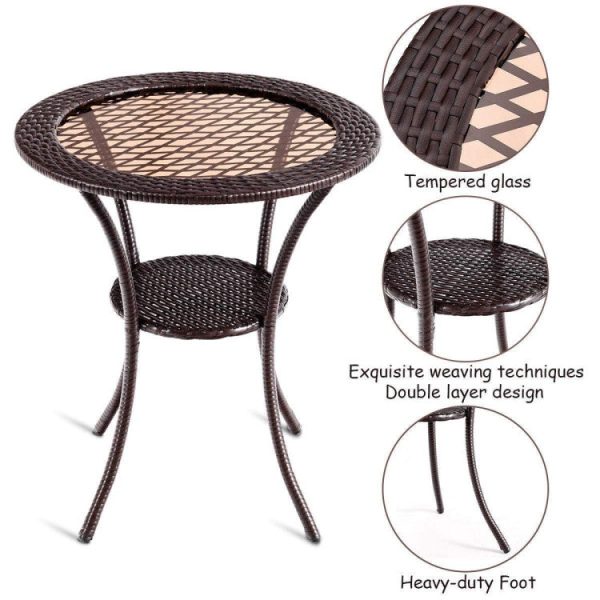 Round Rattan Wicker Coffee Table with Lower Shelf Supply