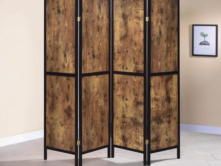 Industrial Antique Nutmeg Four-Panel Screen Room Divider For Discount