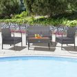 4 Pieces Rattan Patio Conversation Furniture Set with Acacia Wood Tabletop Discount