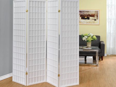 White Four Panel Folding Screen Room Divider Supply