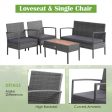 4 Pieces Rattan Patio Conversation Furniture Set with Acacia Wood Tabletop Discount