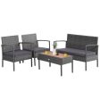 4 Pieces Rattan Patio Conversation Furniture Set with Acacia Wood Tabletop Discount